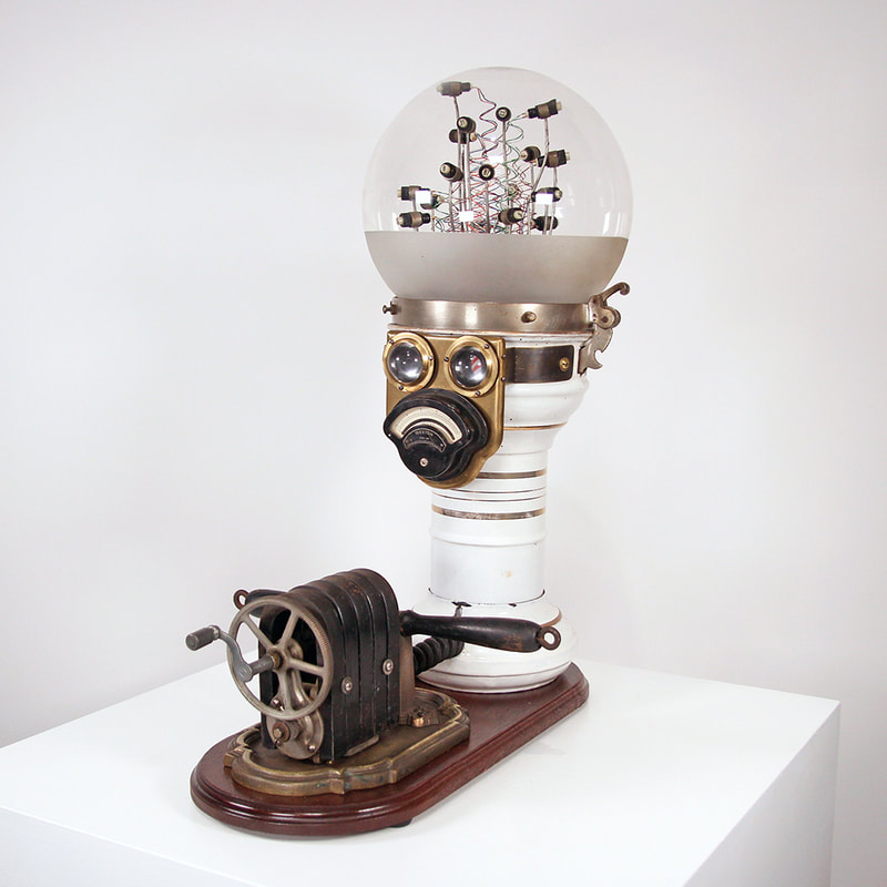 sculpture character composed of dials and other repurposed components