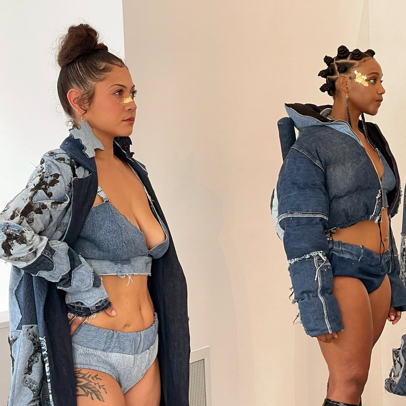 Models wearing clothing made from denim