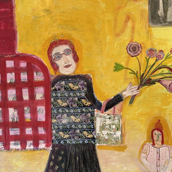 painting of woman holding flowers