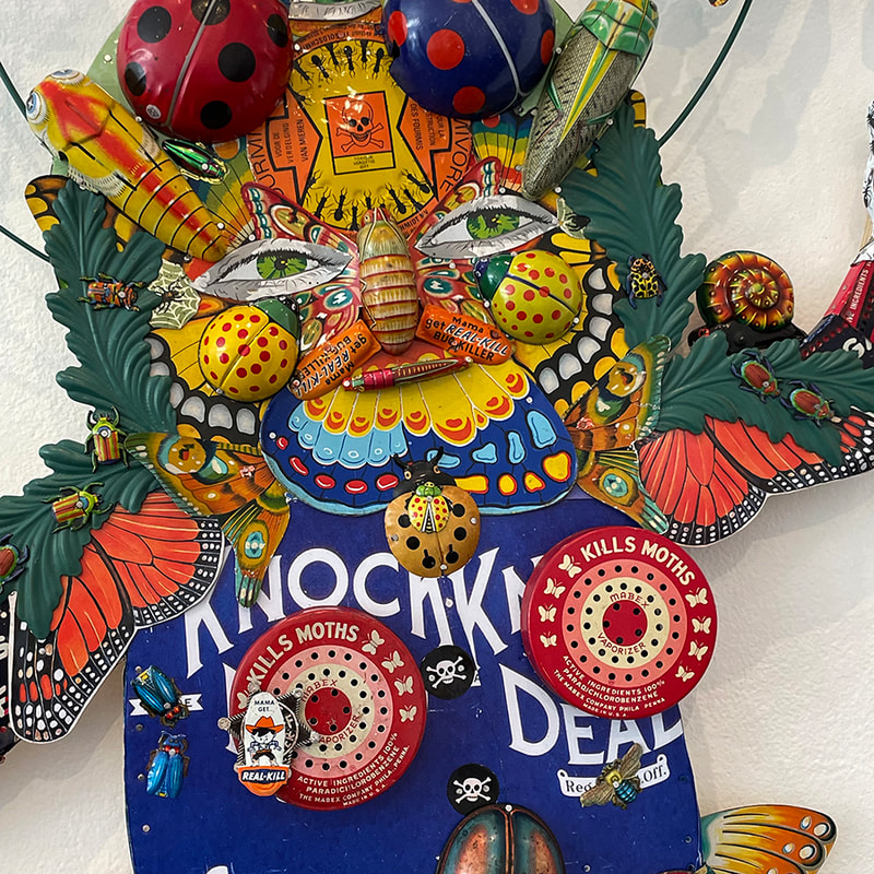 colorful art work of a figure covered in bugs