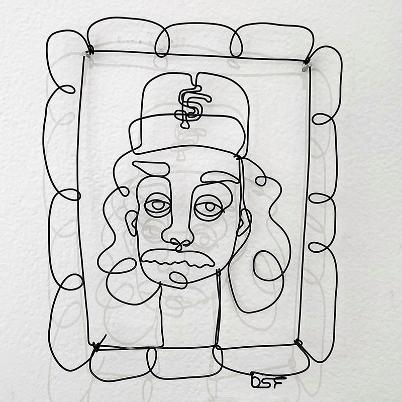 wire portrait of man with hat