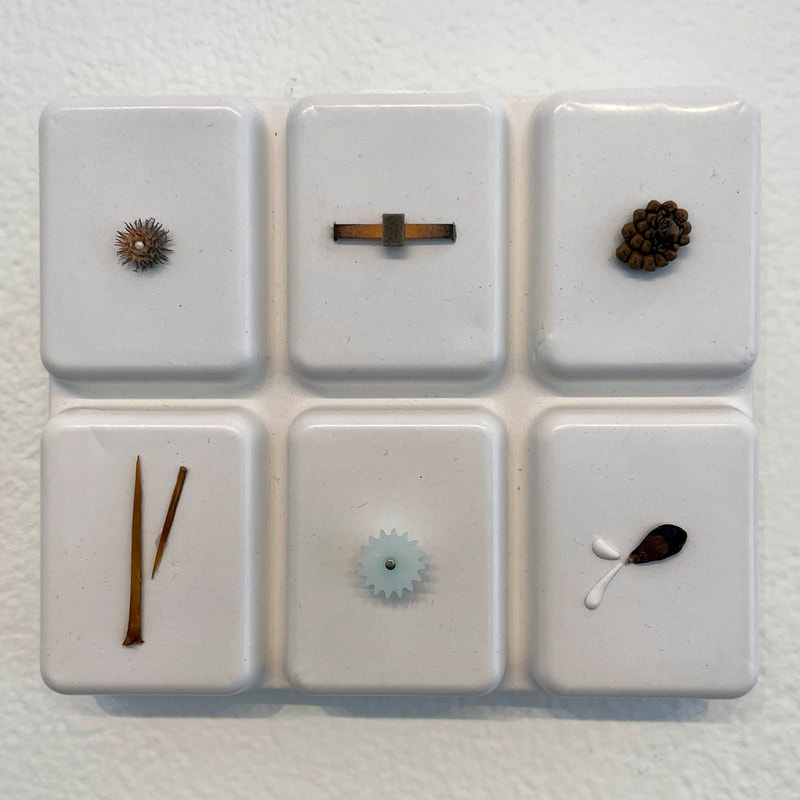 six tiny objects centered in six hydrocal bars about the size of a soap bar