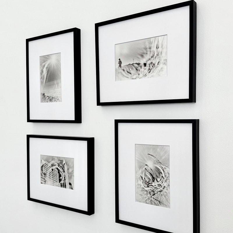 black and white photo series of landscapes and buildings